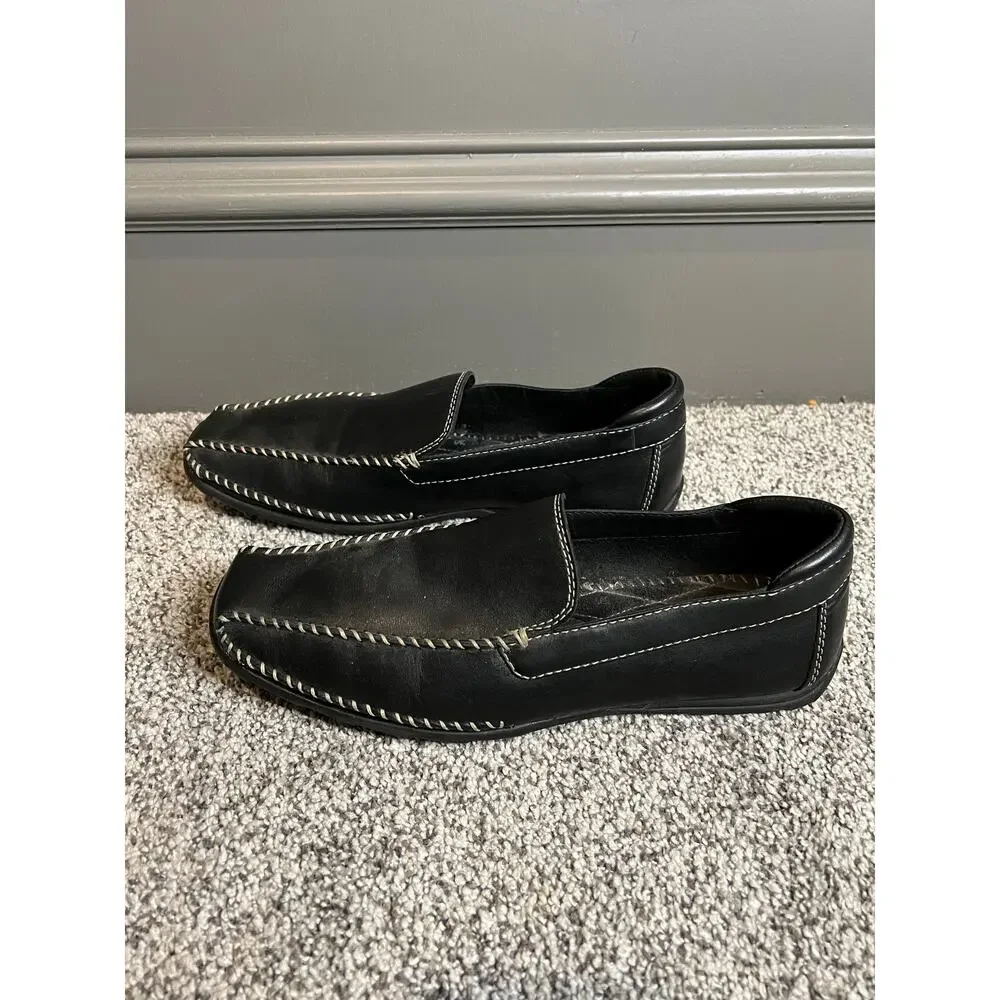 Stacy Adams driving loafer men’s 7 1/2 black with white stitching Preppy comfort